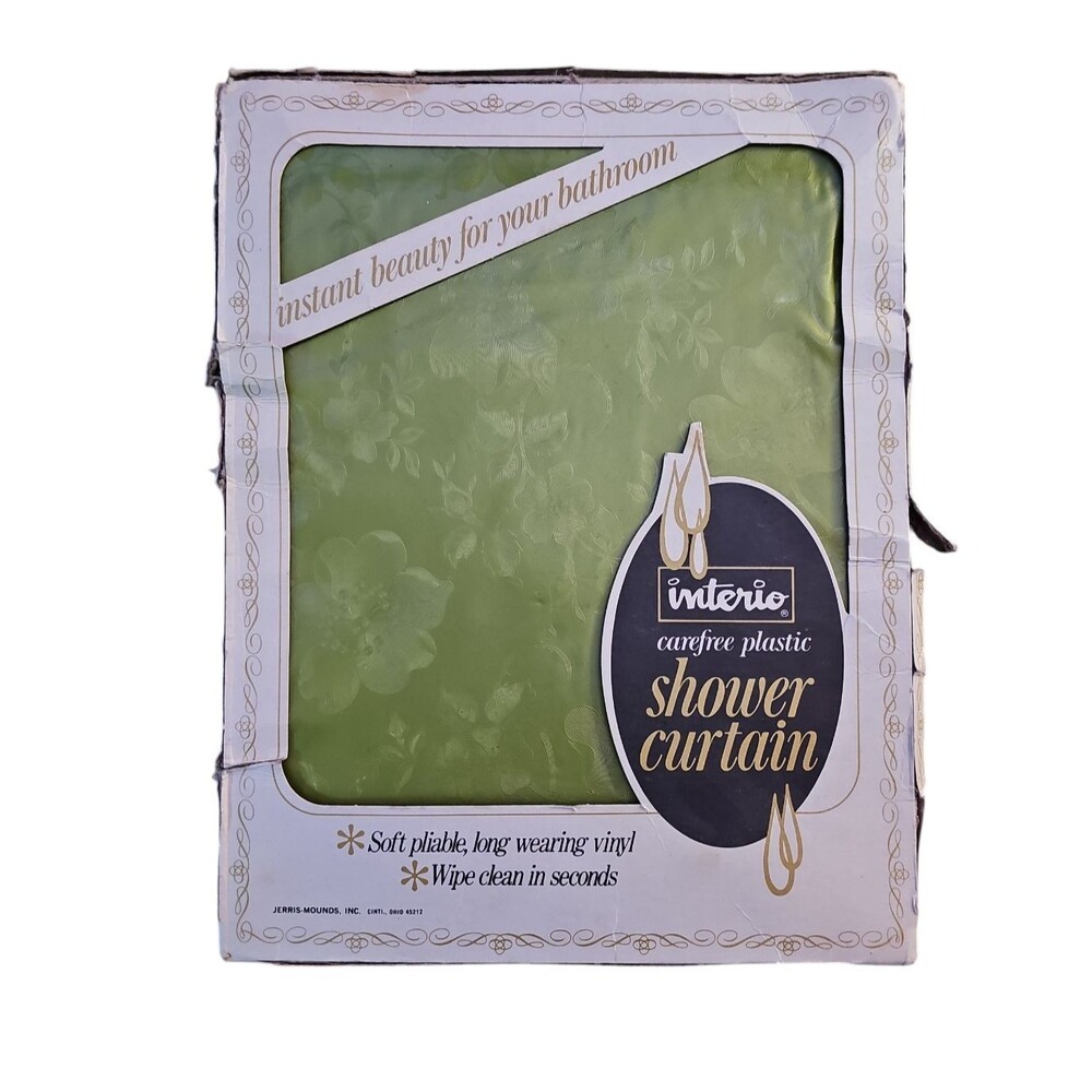 Interio MCM Solid Green Shower Curtain Floral Imprint Design New 72 x 72